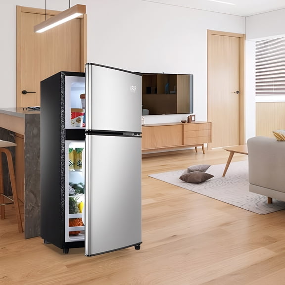 3.5 Cu.Ft Compact Refrigerator with Freezer, 2-Door Mini Fridge with 7-Level Adjustable Thermostat, Removable Glass Shelves for Kitchen Dorm Apartment Office