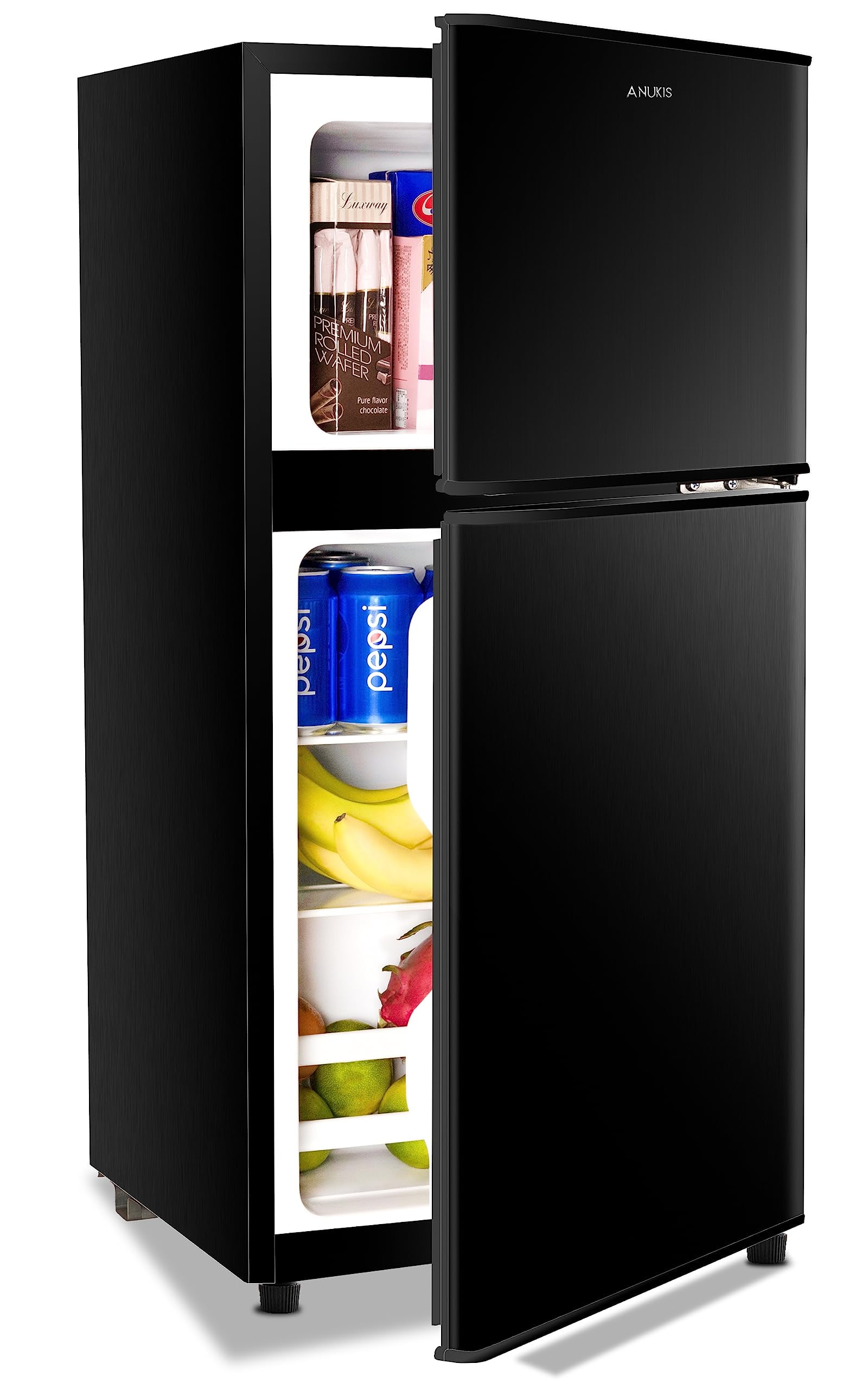 3.5 Cu.Ft Compact Refrigerator Mini Fridge with Freezer, Small Refrigerator with 2 Door, 7 Level Thermostat Removable Shelves for Kitchen, Dorm, Apartment, Bar, Office - Black