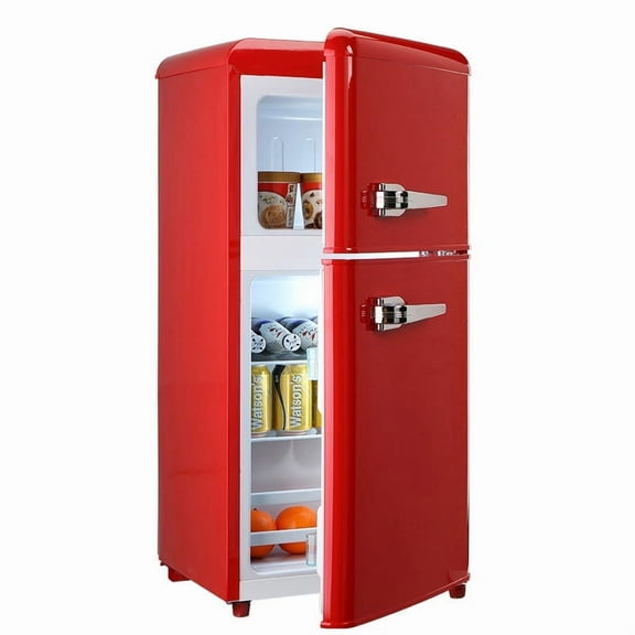 3.5 Cu.Ft Compact Refrigerator Mini Fridge with Freezer, Small Refrigerator with 2 Door, 7 Level Thermostat Removable Shelves for Kitchen, Dorm, Apartment, Bar, Office, Red