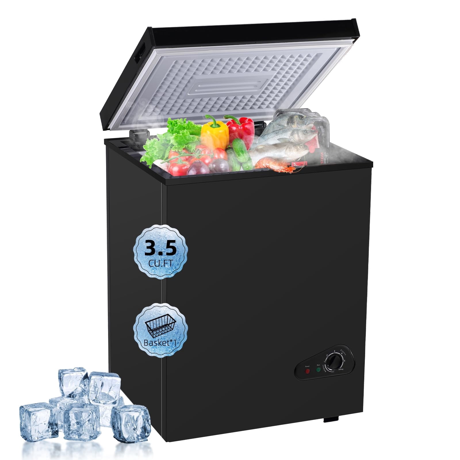 3.5 Cu.Ft Deep Freezer, Chest Freezer with Removable Basket, Small Freezer with 6 Levels Adjustable Temperature Mini Freezer for Home Kitchen Office Garage Bar, Black