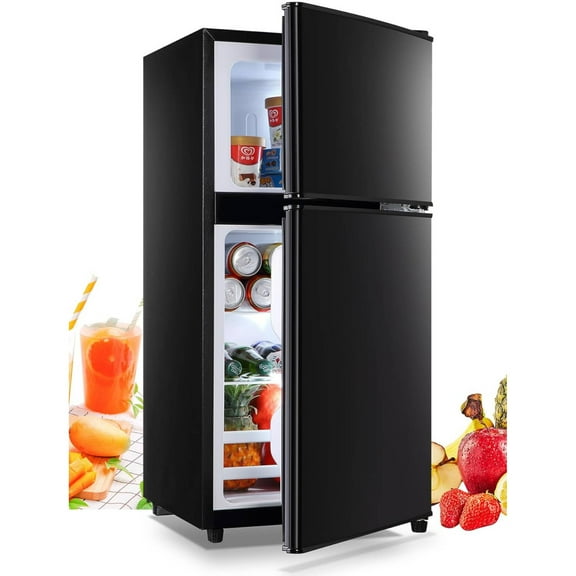 3.5 Cu.Ft Mini Fridge Freezer, 2 Door Compact Refrigerator, 7 Level Adjustable Adjustable Shelf, Thermostat Freezer&nbsp;Fridge for Living Room, Kitchen and Apartment, Black