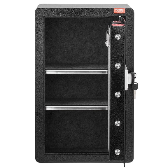 3.5 Cu Ft Single Door Safe Box with Key Lock Password Fireproof Bag Key Rack LED Light 2 Shelves for Money Documents Jewelry Valuables Black