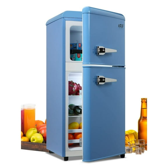 3.5 Cu.ft Compact Refrigerator, Retro Mini Fridge with Freezer, Small Drink Chiller with 2 Door Adjustable Mechanical Thermostat for Home, Office,Dorm or RV