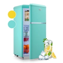 3.5 Cu.ft Compact Refrigerator WANAI Dual Doors Mini Fridge with Freezer Blue Removable Glass Shelves