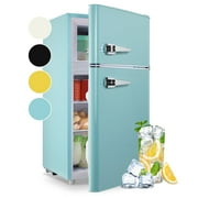 3.5 Cu.ft Compact Refrigerator WANAI Dual Doors Handles Mini Fridge with Top Freezer Blue New