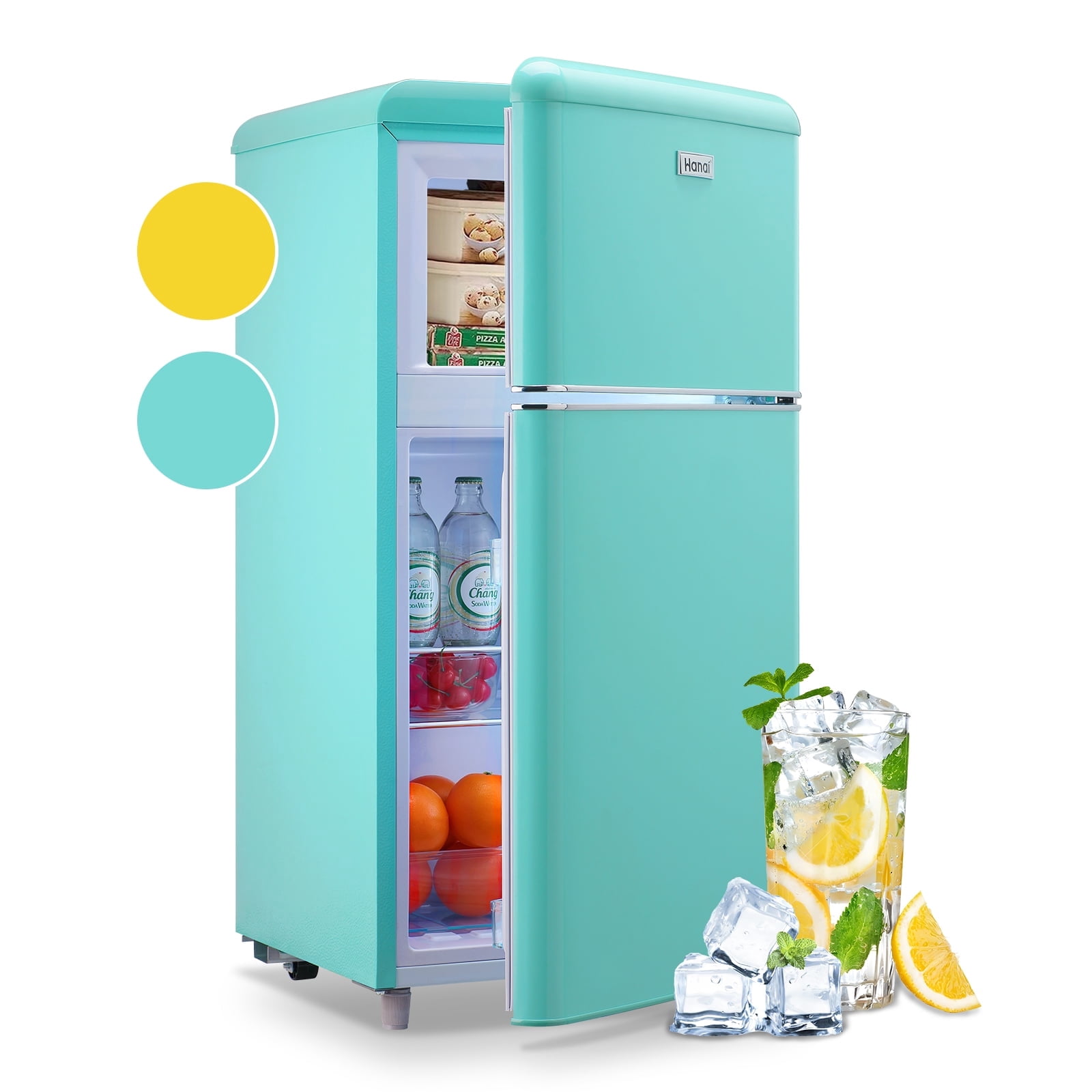 WANAI Compact 3.5 Cu.ft Double Door Mini Fridge with Freezer, Blue