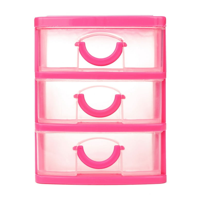 3/5 Drawer Plastic Storage, Mini Drawer Unit, Pink Frame With