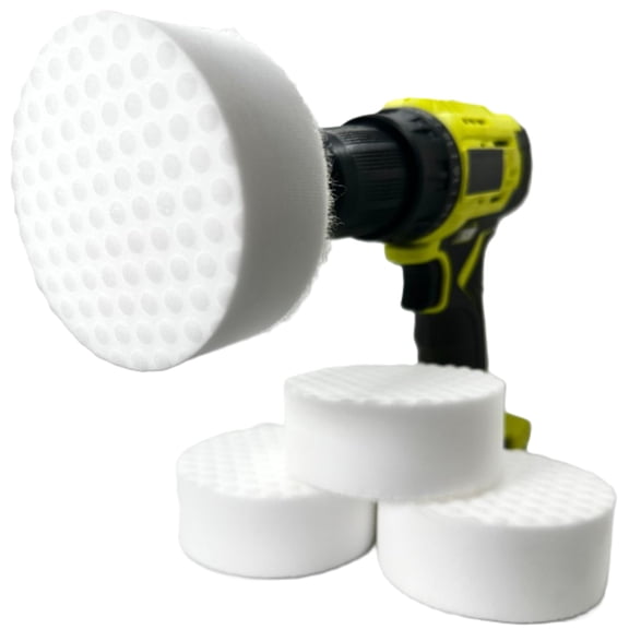 3.5 Drill Powered Magic Sponge Eraser 6 Pieces Kit with Drill Attachment 25% Thicker Ultra Durable Melamine Cleaning Eraser Pads for Bathroom Kitchen Floors Walls Baseboards Crayon Marker and more