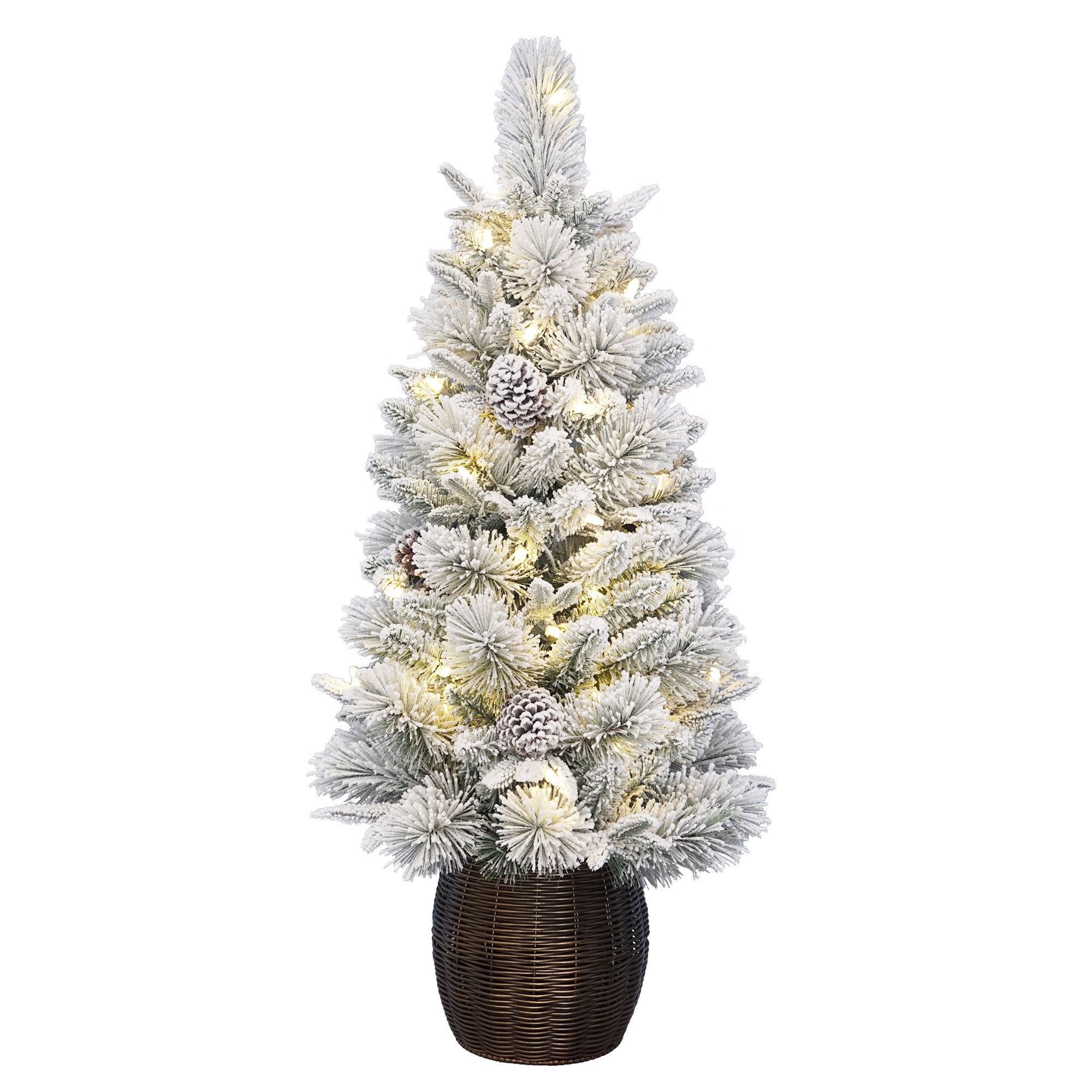 3.5ft Prelit Flocked Dakota Artificial Christmas Potted Tree by Holiday Time, 35 Warm White LED
