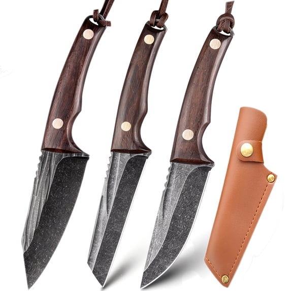 3.5" Fixed Blade Hunting Knife Set Knife Boning Knives Meat Carving Knife Bushcraft Butcher Knives with Lanyard and Leather Sheath