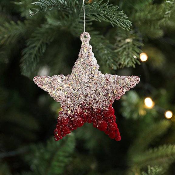 ​3.5" Flocked Snowflake Ornament - Red Plastic w/ Gradient Glitter & Velvet-Like Texture ,Mini Christmas Tree/Car/Window Decor B