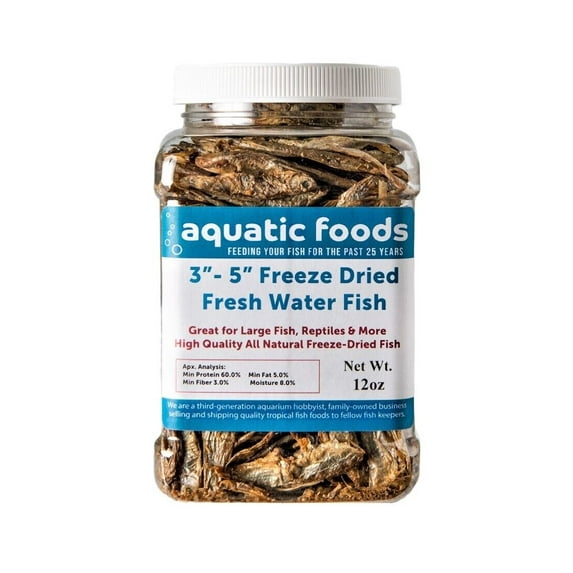 3"- 5" Fresh Water Freeze Dried Fish for Piranha, Large Fish, Turtles, Cats, Sugar Glider, Marmosets, Chinchillas, Squirrels, Hamsters…12oz Med Jar