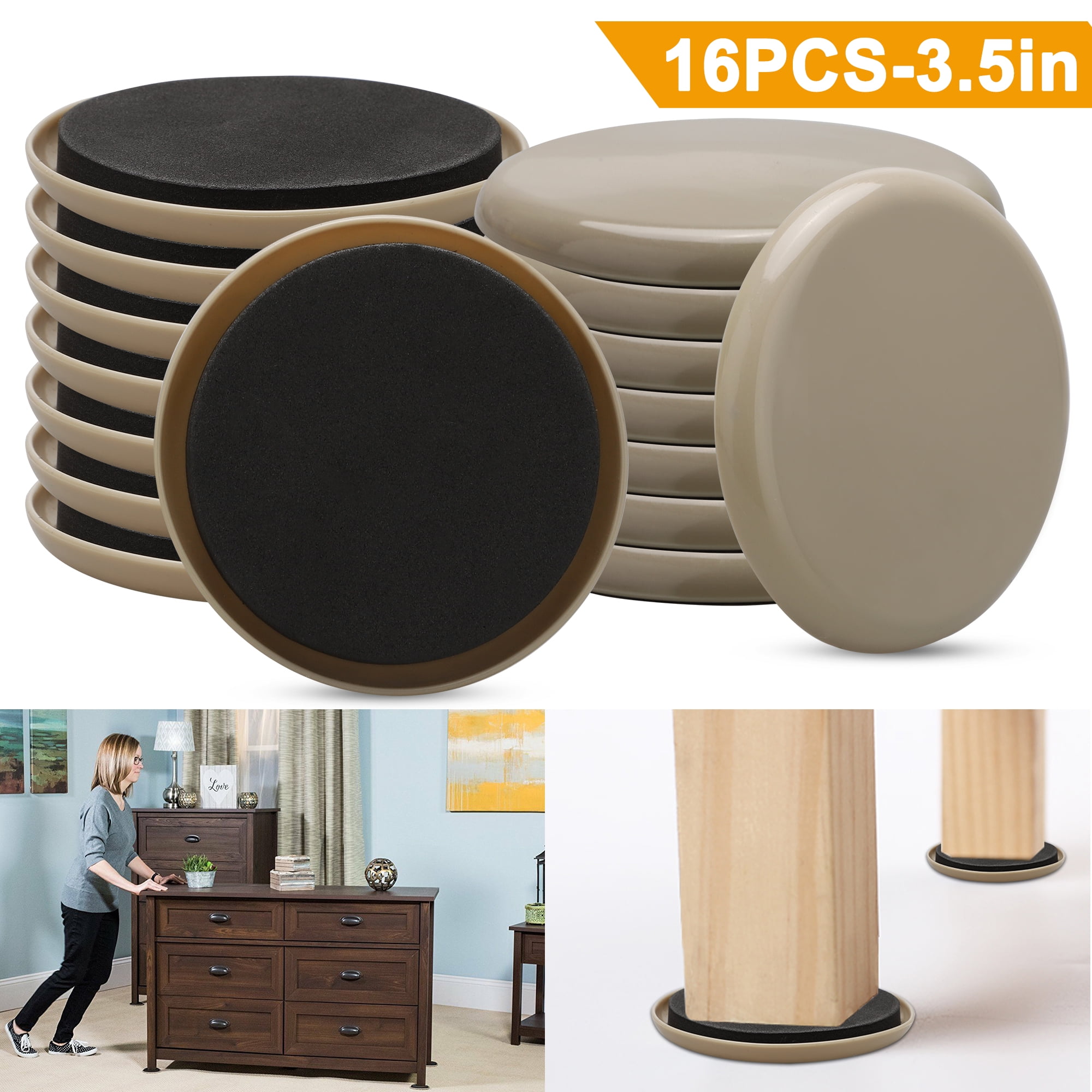 3.5'' Furniture Moving Kit, TSV 16pcs Heavy Duty Round Furniture Sliders  Pads for Heavy Carpeted Hardwood Floor Surface 