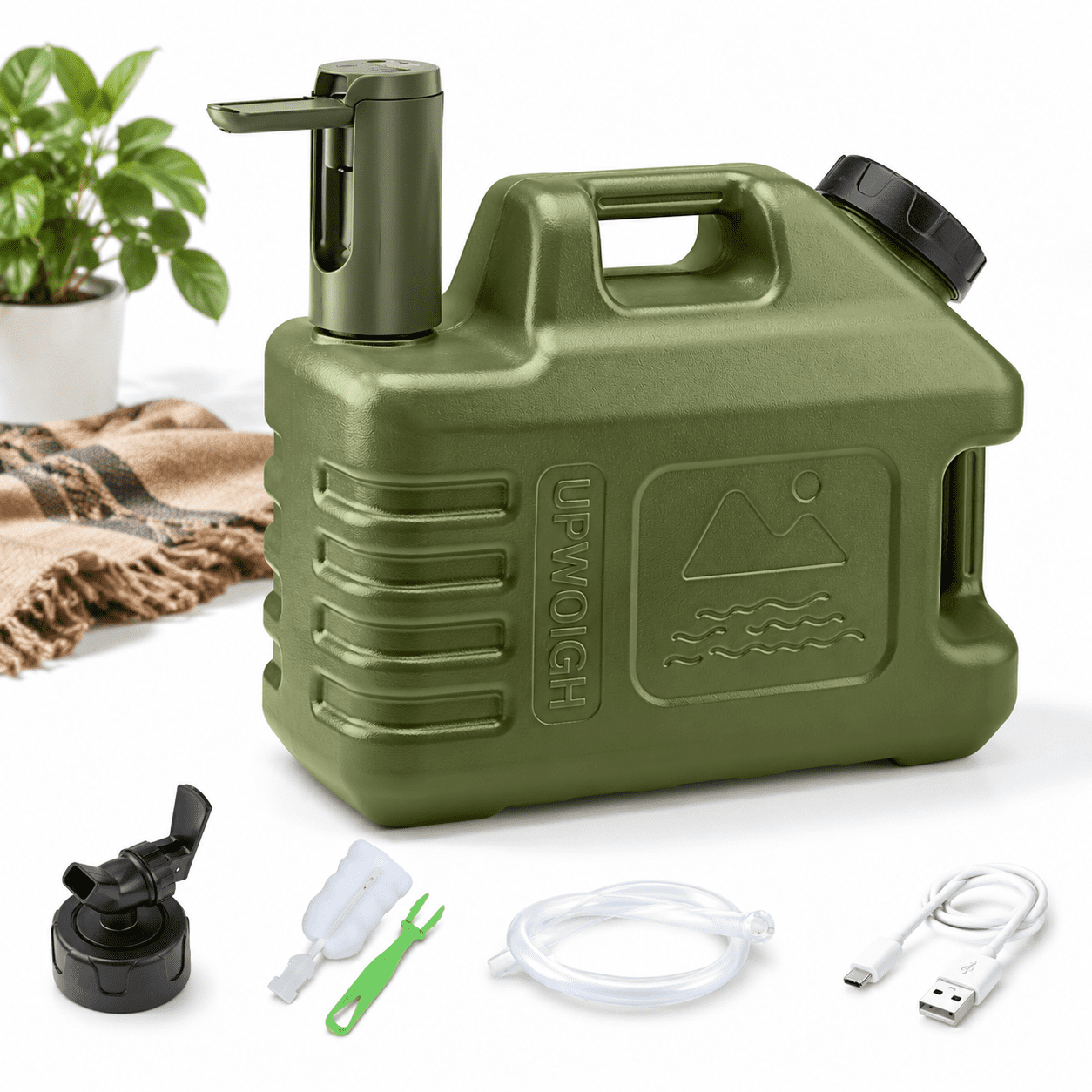 3.5 Gal Water Jug with Green Pump, Portable Camping Water Storage ...