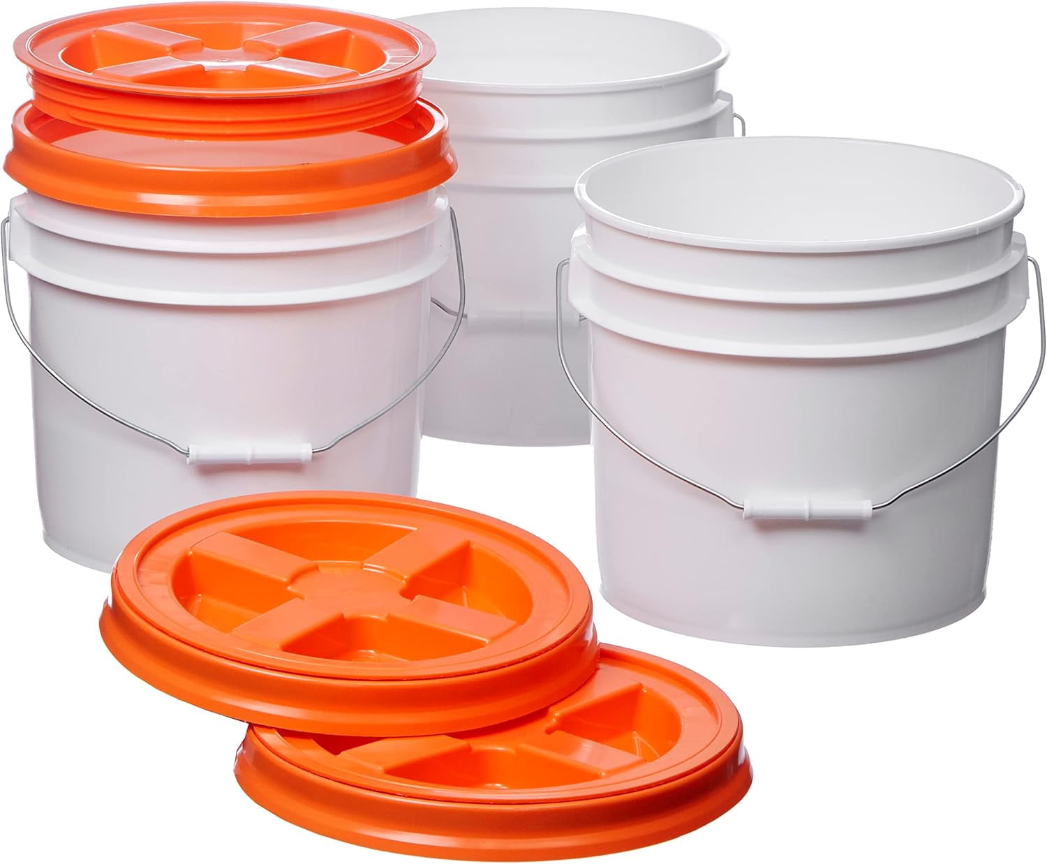 3.5 Gallon White Food Grade Buckets + Green Gamma Seal Lids, BPA Free