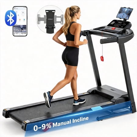 3.5 HP Incline Treadmill for Home, 300 lbs Capacity, Portable Folding Treadmill with Incline, Bluetooth Speaker, 7.5 MPH, Compact Design with LED Display