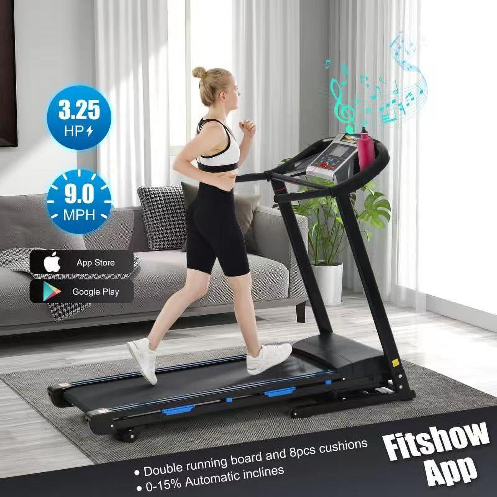 3.5 HP Power Treadmill 15 Auto Incline Folding Treadmill Supports Max 9 MPH Speed Running Machine with Bluetooth MP3 12 Preset Programs Handrail
