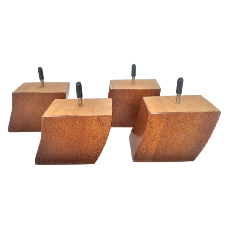 Set Of 4 Square Tapered Hardwood Furniture Legs - 3" Tall, 5/16" Hanger Bolt, Oak Finish