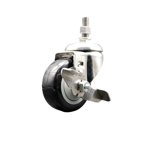 3.5 Inch 316SS Black Polyurethane Swivel 10mm Stem Caster with Brake SCC