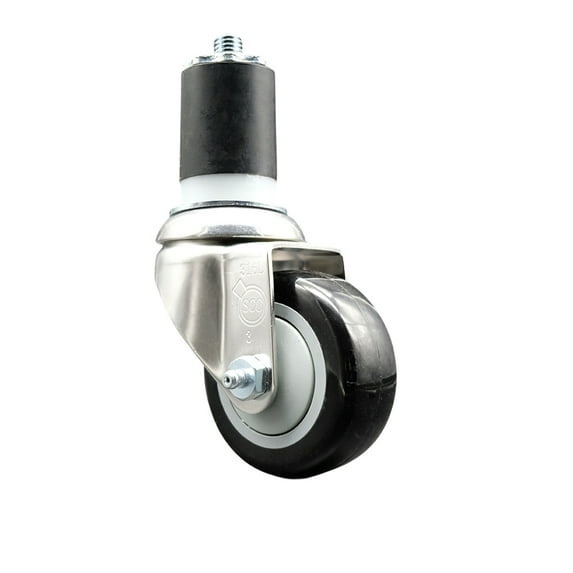 3.5 Inch 316SS Black Polyurethane Wheel Swivel 1-3/4 Inch Expanding Stem Caster