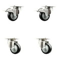 thumbnail image 1 of 3.5 Inch 316SS Black Polyurethane Wheel Swivel Top Plate Caster Set 2 Lock Brake, 1 of 2