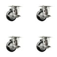 thumbnail image 1 of 3.5 Inch 316SS Black Polyurethane Wheel Swivel Top Plate Caster Set with Brake, 1 of 2