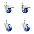 thumbnail image 1 of 3.5 Inch 316SS Blue Polyurethane 10mm Threaded Stem Caster Set 2 Lock Brake, 1 of 2