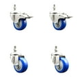 thumbnail image 1 of 3.5 Inch 316SS Blue Polyurethane ½ Inch Threaded Stem Caster Set 2 Lock Brake, 1 of 2