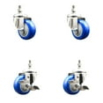 thumbnail image 1 of 3.5 Inch 316SS Blue Polyurethane Swivel 3/8 Inch Stem Caster Set 2 Brake SCC, 1 of 2