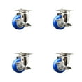 thumbnail image 1 of 3.5 Inch 316SS Blue Polyurethane Wheel Swivel Top Plate Caster Set with Brake, 1 of 2
