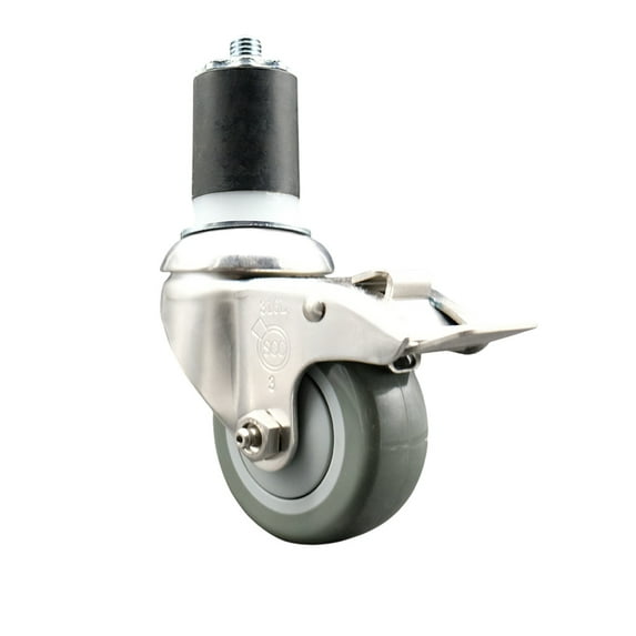 3.5 Inch 316SS Gray Poly Swivel 1-7/8 Inch Expanding Stem Caster Lock Brake SCC