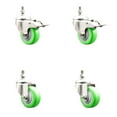 thumbnail image 1 of 3.5 Inch 316SS Green Polyurethane 12mm Threaded Stem Caster Set 2 Lock Brake, 1 of 2