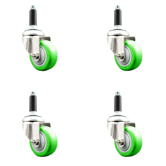 3.5 Inch 316SS Green Polyurethane Swivel 3/4 Inch Expanding Stem Caster Set
