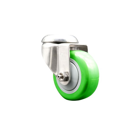 3.5 Inch 316SS Green Polyurethane Wheel Swivel Bolt Hole Caster Service Caster