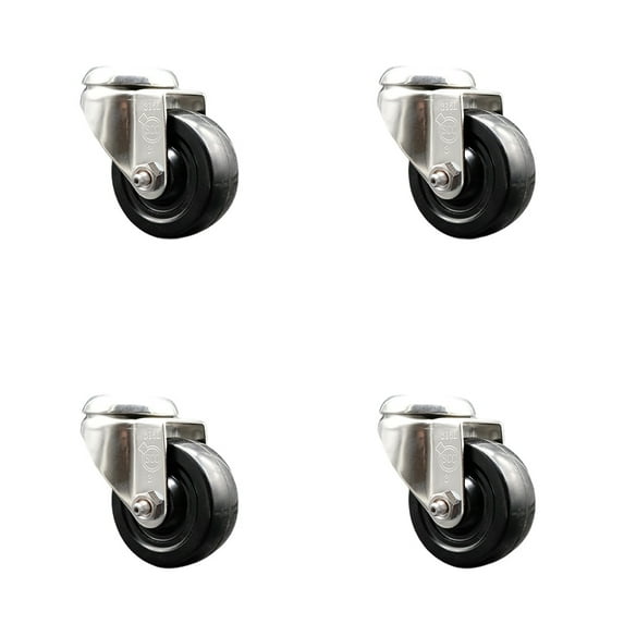 3.5 Inch 316SS Hard Rubber Wheel Swivel Bolt Hole Caster Set Service Caster
