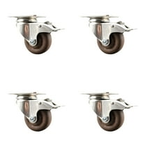3.5 Inch 316SS High Temp Glass Filled Nylon Plate Caster Set Total Lock Brake