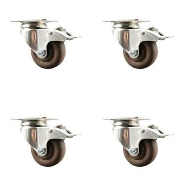3.5 Inch 316SS High Temp Glass Filled Nylon Plate Caster Set Total Lock Brake