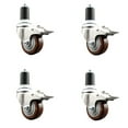 thumbnail image 1 of 3.5 Inch 316SS Maroon Poly Swivel 1-1/2 Inch Stem Caster Set Lock Brake SCC, 1 of 2