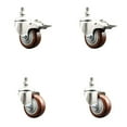 thumbnail image 1 of 3.5 Inch 316SS Maroon Poly Swivel 10mm Threaded Stem Caster Set 2 Lock Brake, 1 of 2
