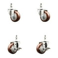 thumbnail image 1 of 3.5 Inch 316SS Maroon Polyurethane 3/8 Inch Threaded Stem Caster Set 2 Brakes, 1 of 2