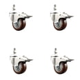 thumbnail image 1 of 3.5 Inch 316SS Maroon Polyurethane Swivel 10mm Stem Caster Set Lock Brake, 1 of 2