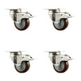thumbnail image 1 of 3.5 Inch 316SS Maroon Polyurethane Swivel Top Plate Caster Set Total Lock Brake, 1 of 2