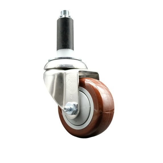3.5 Inch 316SS Maroon Polyurethane Wheel Swivel 1 Inch Expanding Stem Caster