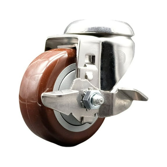 3.5 Inch 316SS Maroon Polyurethane Wheel Swivel Bolt Hole Caster with Brake SCC