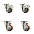 thumbnail image 1 of 3.5 Inch 316SS Maroon Polyurethane Wheel Swivel Plate Caster Set 2 Lock Brakes, 1 of 2