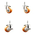 thumbnail image 1 of 3.5 Inch 316SS Orange Polyurethane Swivel 10mm Stem Caster Set 2 Brake SCC, 1 of 1