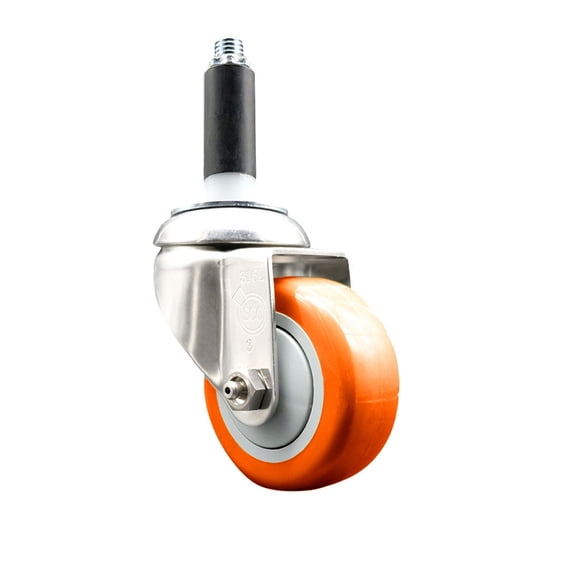 3.5 Inch 316SS Orange Polyurethane Wheel Swivel 7/8 Inch Expanding Stem Caster
