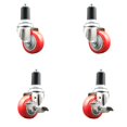 thumbnail image 1 of 3.5 Inch 316SS Red Poly Swivel 1-1/2 Inch Expanding Stem Caster Set 2 Brake, 1 of 2