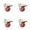 thumbnail image 1 of 3.5 Inch 316SS Red Polyurethane Swivel Bolt Hole Caster Set with Lock Brake, 1 of 2