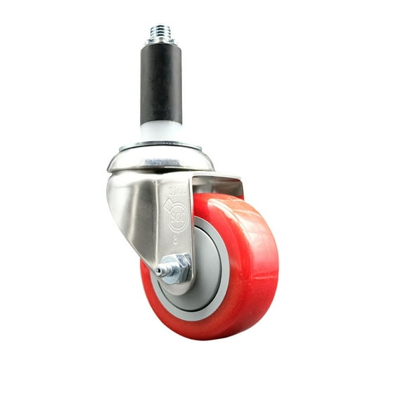 3.5 Inch 316SS Red Polyurethane Wheel Swivel 1 Inch Expanding Stem Caster